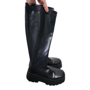 Womens Black Knee High Chunky Platform Boots Size 7